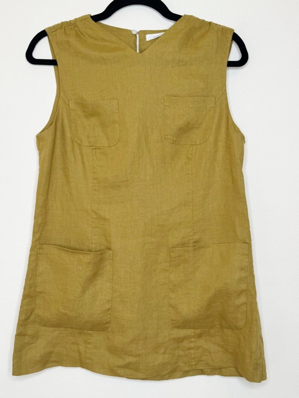 Doen Bennette Dress Golden Olive Linen Sleeveless Pocket Shift Dress Size M - Picture 14 of 14